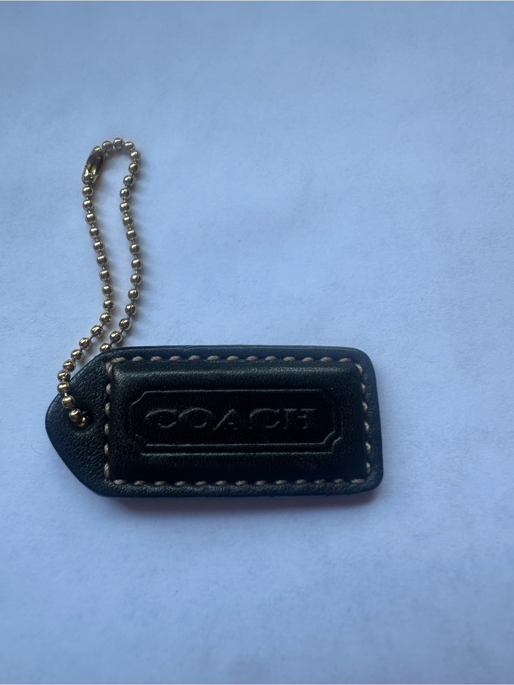 Coach Black Leather Key Tag with Gold Ball Chain